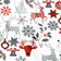 Cotton Fabric - Christmas snowflakes and Reindeer, White