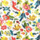Cotton Fabric - Folklore Hens on White Background