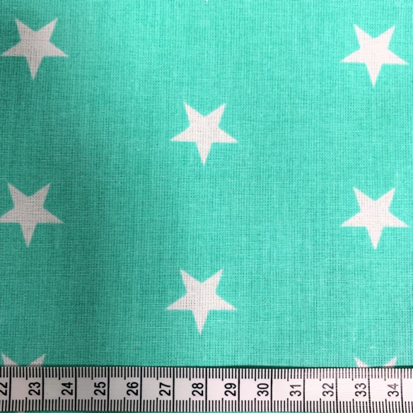 Cotton Fabric - White Stars on Mint