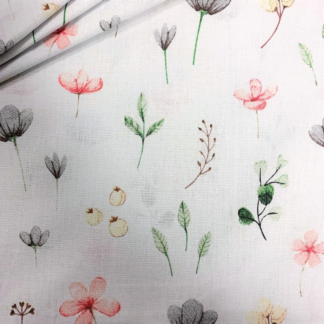 Cotton Fabric - Flowers Leaves and Twigs