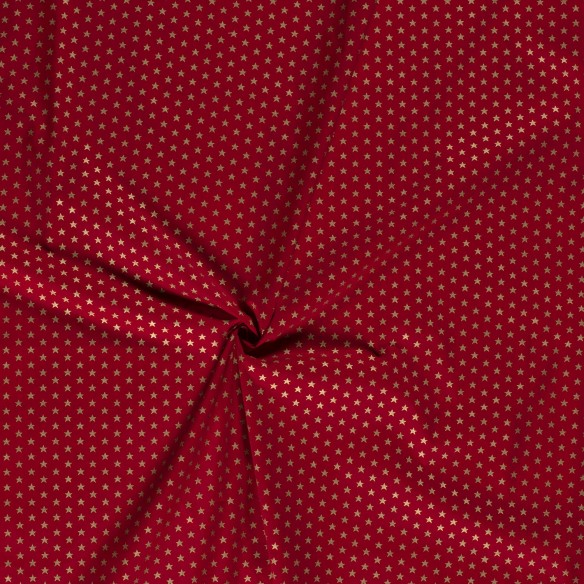 Prémiová bavlna - vianočné zlaté hviezdy červená