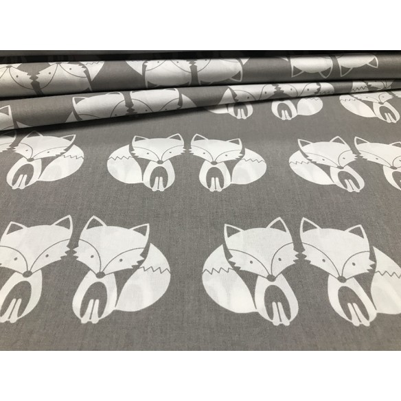 Cotton Fabric - Foxes on Grey
