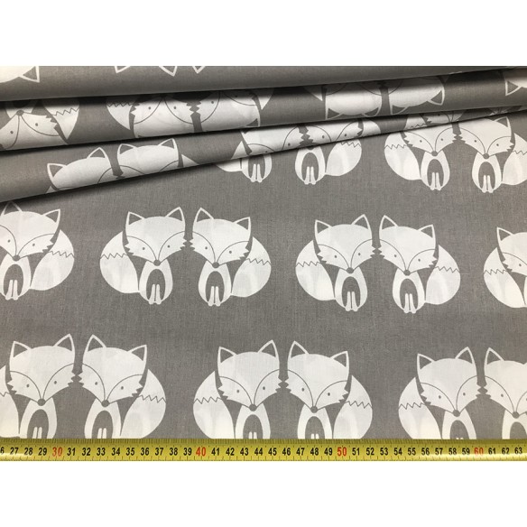 Cotton Fabric - Foxes on Grey