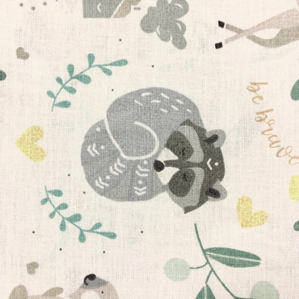 Cotton Fabric - Raccoons and Bear mom