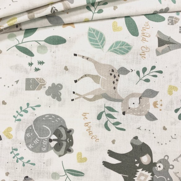 Cotton Fabric - Raccoons and Bear mom