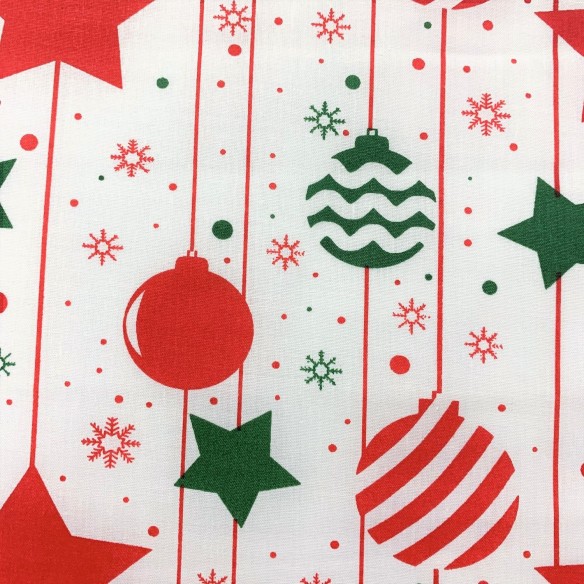 Cotton Fabric - Christmas Balls on a Line Red-Green