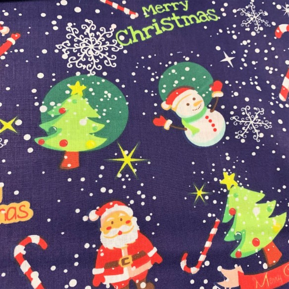 Cotton Fabric - Christmas Santa Claus Blue