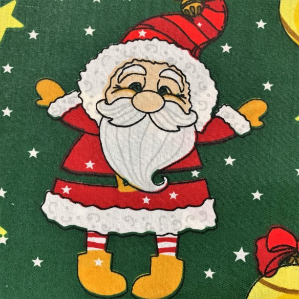 Cotton Fabric - Christmas Santa Claus and Christmas Lights Green