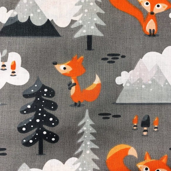 Cotton Fabric - Foxes Grey