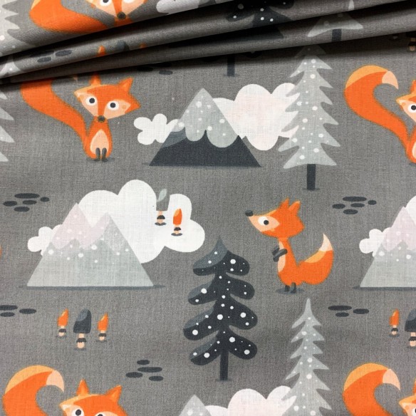 Cotton Fabric - Foxes Grey