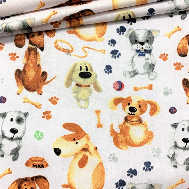 Cotton Fabric - Happy Dogs