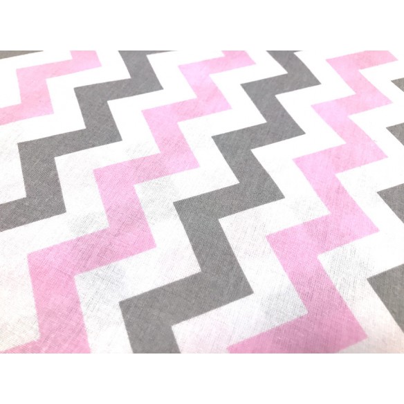 Cotton Fabric - Pink-Grey Zigzag