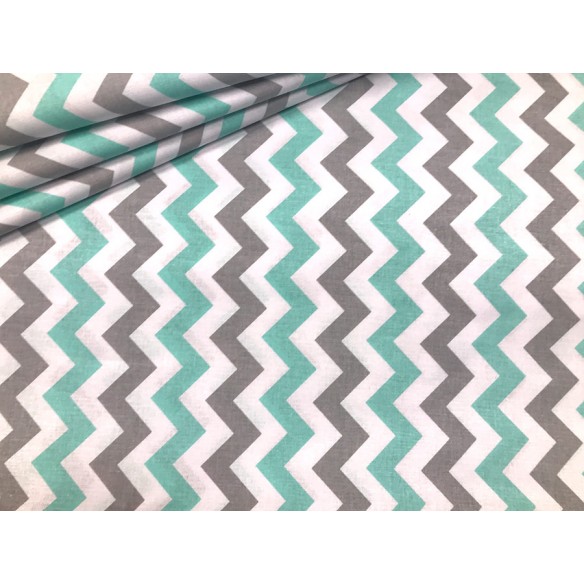 Cotton Fabric - Mint-Grey Zigzag