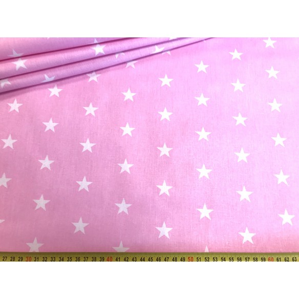 Cotton Fabric - Stars White on Pink