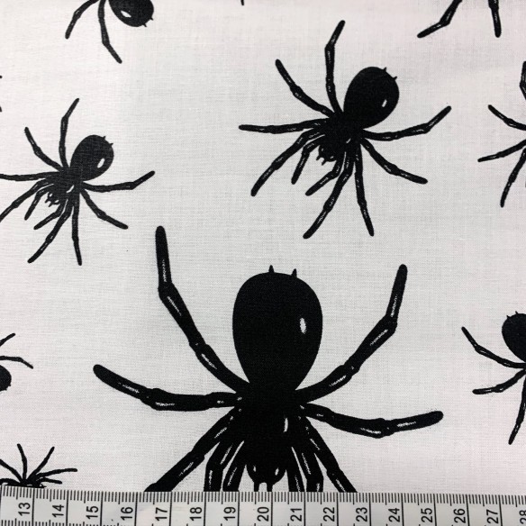 Cotton Fabric - Black Spiders on White