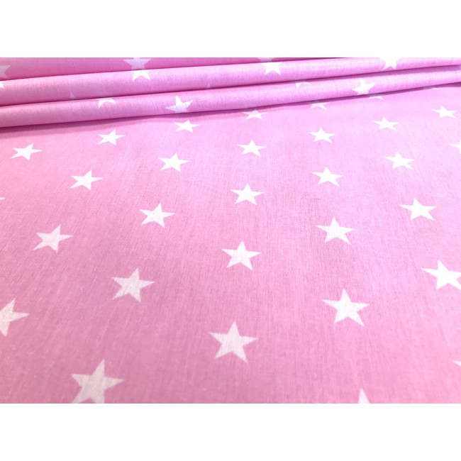 Cotton Fabric - Stars White on Pink