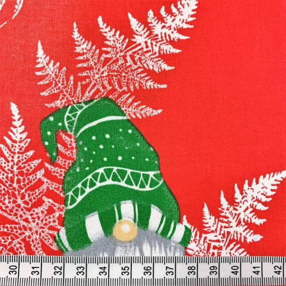 Bavlnená látka - Vianočné červené trpaslíky a korčule