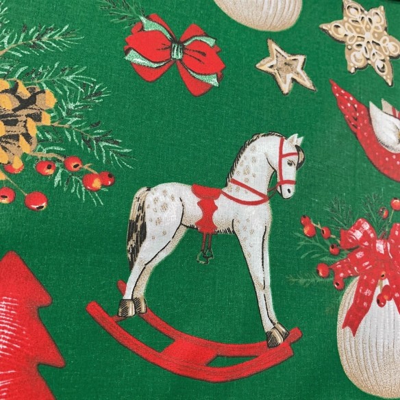 Bavlnená látka - Vianočná hojdacia zelená