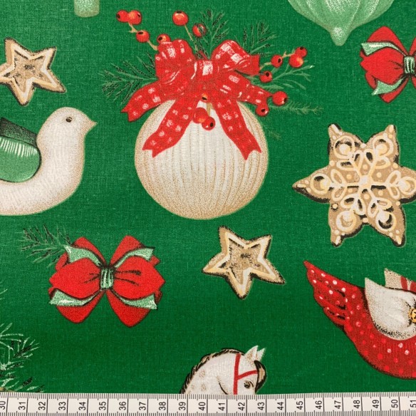Cotton Fabric - Christmas rocking green