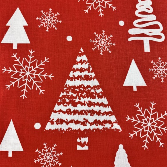 Cotton Fabric - Christmas Trees White on Red