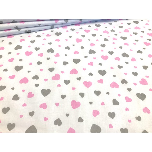 Cotton Fabric - Duo Hearts Grey-Pink