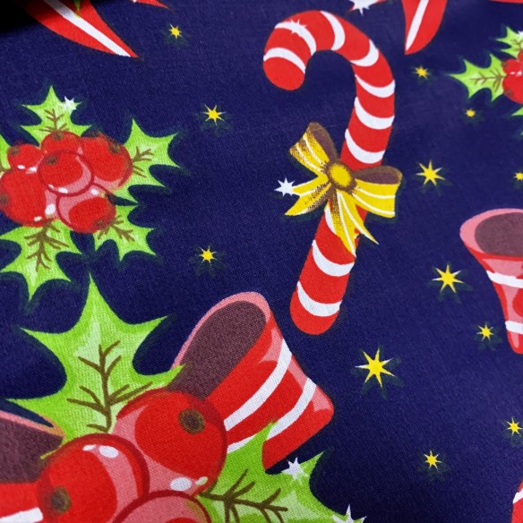Cotton Fabric - Christmas bow navy blue