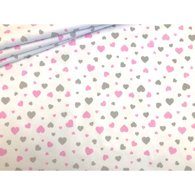 Cotton Fabric - Duo Hearts Grey-Pink