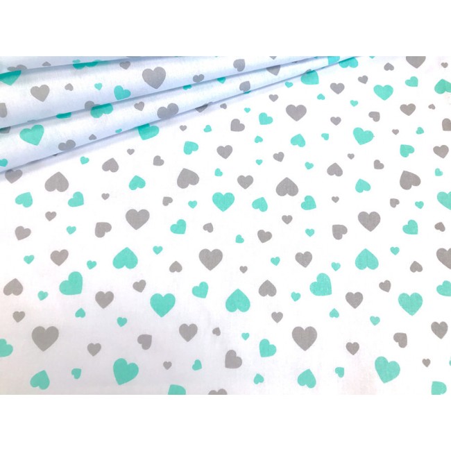 Cotton Fabric - Duo Hearts Grey-Mint