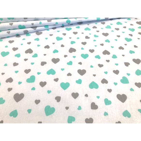Cotton Fabric - Duo Hearts Grey-Mint
