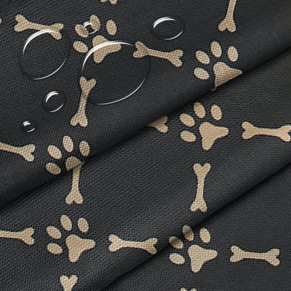 Water Resistant Fabric Oxford - Bones and Dog Paws on Black