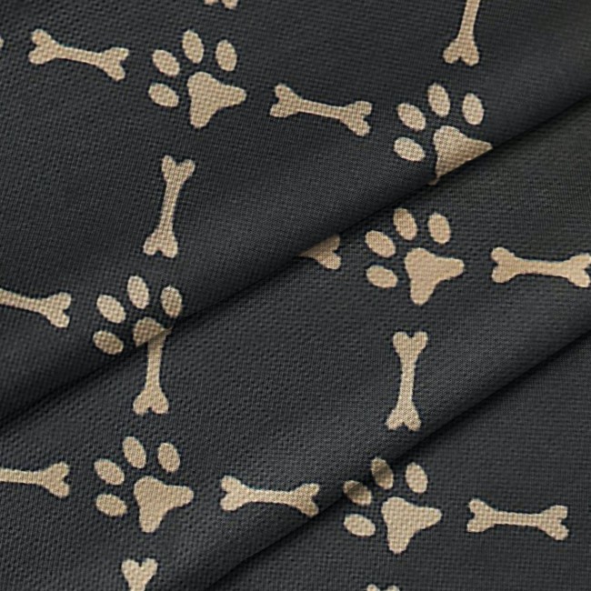 Water Resistant Fabric Oxford - Bones and Dog Paws on Black