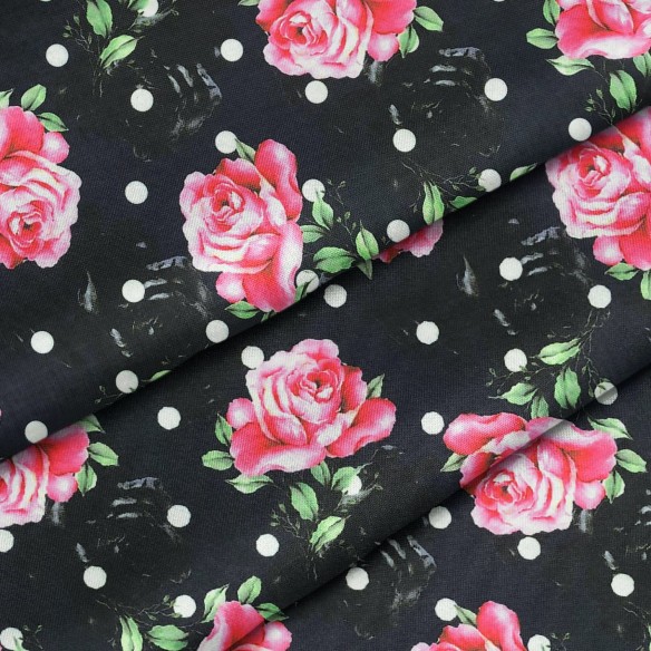 Water Resistant Fabric Oxford - Roses Dots