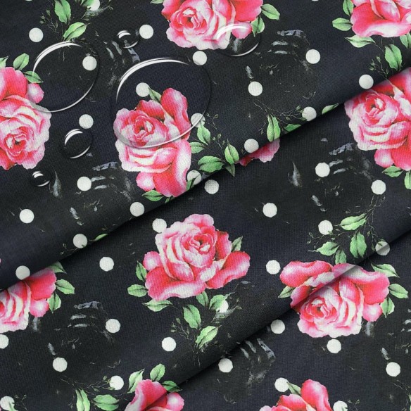 Water Resistant Fabric Oxford - Roses Dots