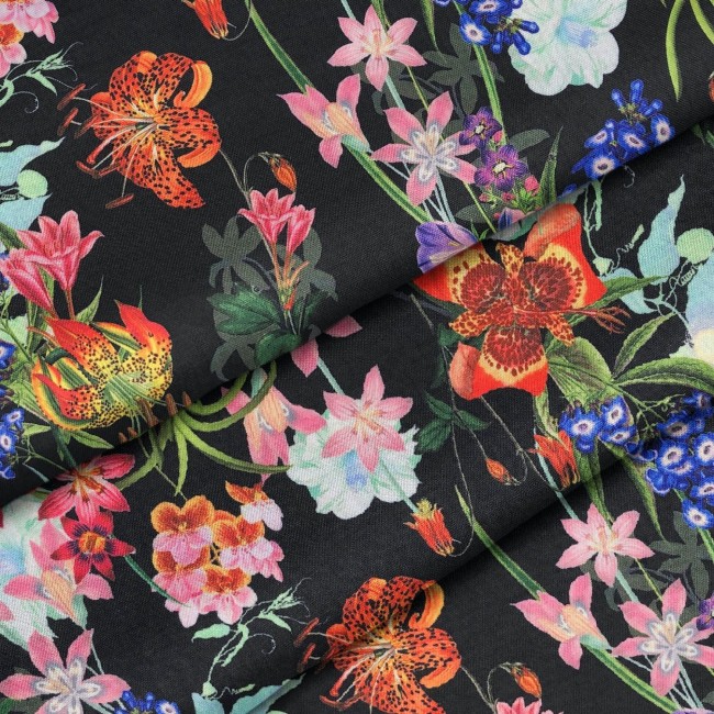Vodeodolná tkanina Oxford - čierna kvetinová zmes