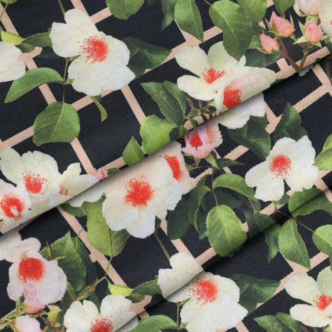 Water Resistant Fabric Oxford - Roses On Pergola