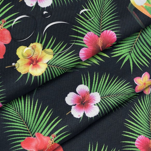Water Resistant Fabric Oxford - Small Hawaiian Flowers