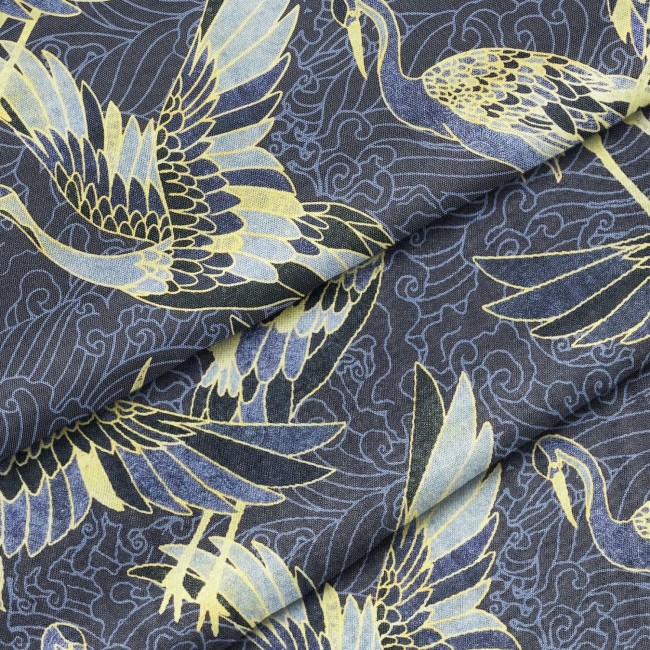 Water Resistant Fabric Oxford - Gold Cranes