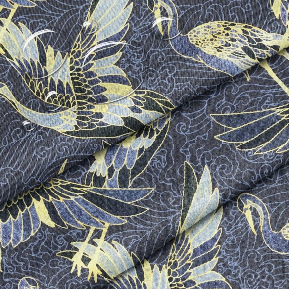 Water Resistant Fabric Oxford - Gold Cranes