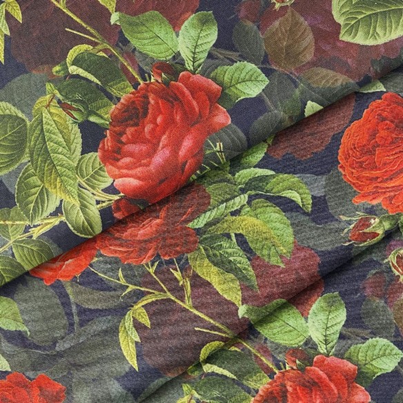 Water Resistant Fabric Oxford - Red Roses