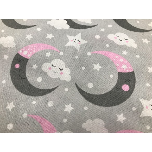 Cotton Fabric - Moons and Clouds Pink