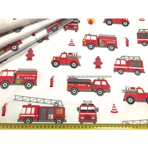 Cotton Fabric - Firefighter Patterns on White