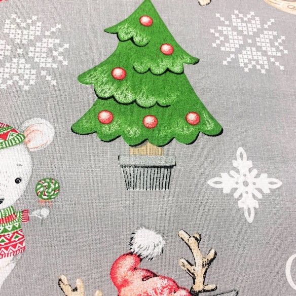 Cotton Fabric - Christmas Iced cottage grey