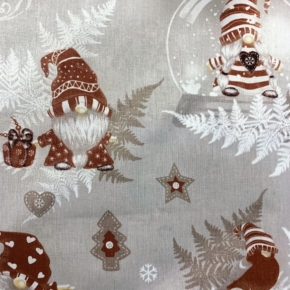 Bavlnená látka - Vianočné béžové škriatkovia a korčule