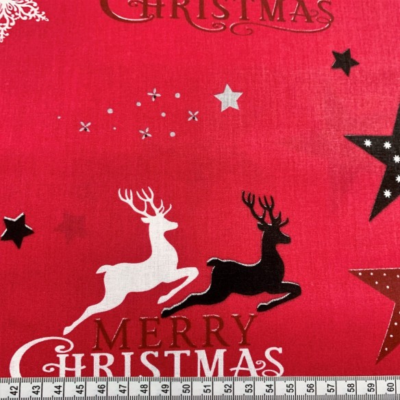 Cotton Fabric - Christmas Trees, Hearts and Reindeer