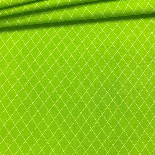 Cotton Fabric - Green Diamonds