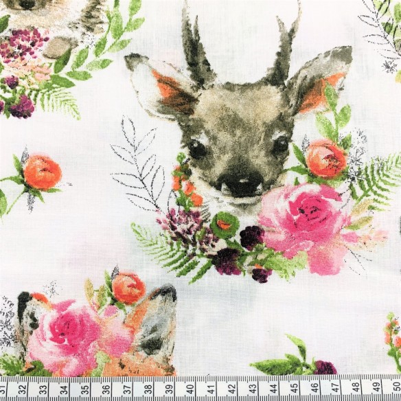 Cotton Fabric - Animals and Flowers