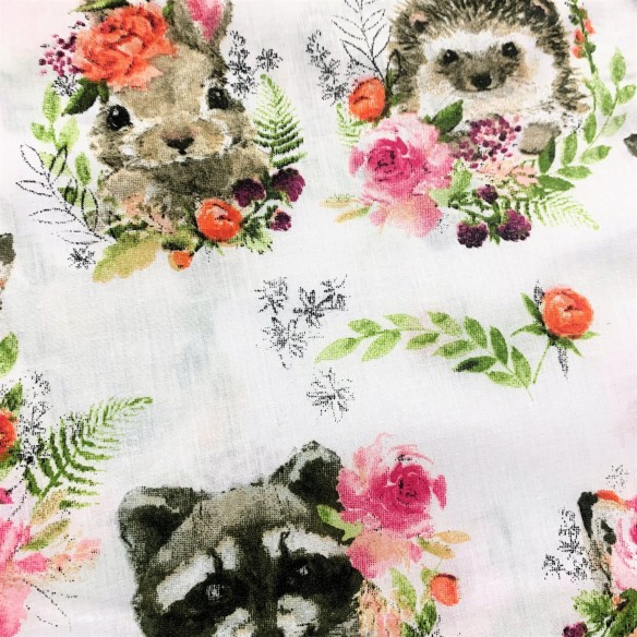 Cotton Fabric - Animals and Flowers