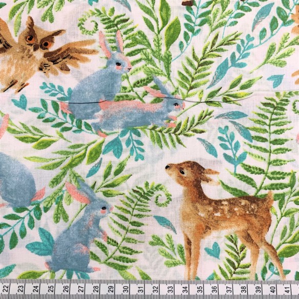 Cotton Fabric - Deer Owls and Bunnies