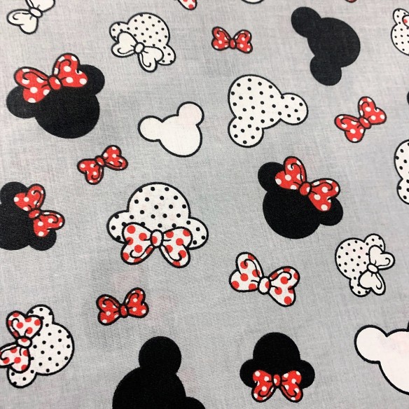 Cotton Fabric - Small Red Mickey Mouse with Dots on Grey