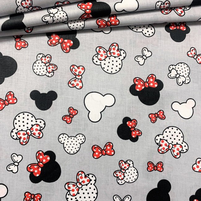 Cotton Fabric - Small Red Mickey Mouse with Dots on Grey